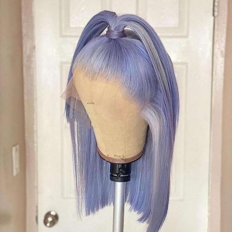 Blue and Grey Highlight BoB Wig Human Hair